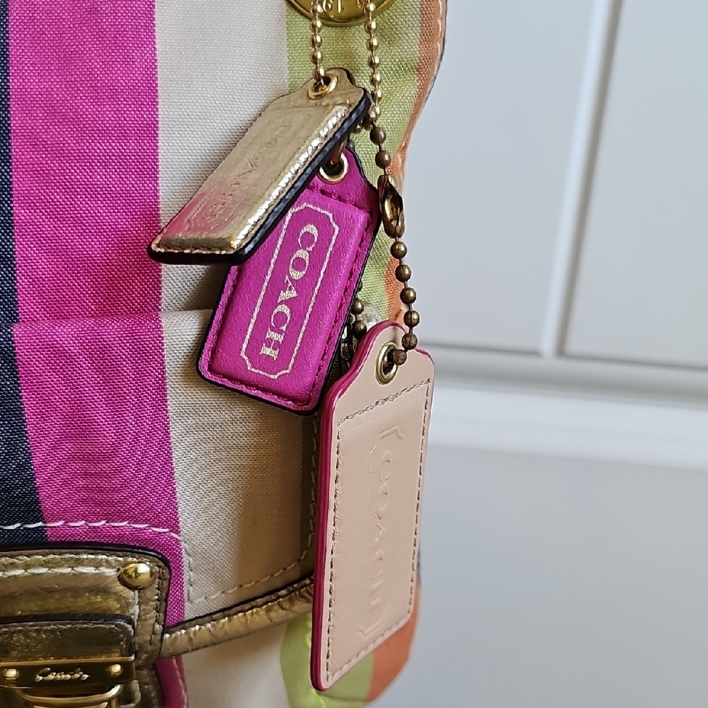 ​Coach 2011 Poppy Sequin Stripe Rocker Satchel - Style 19025 - Multi-Color EUC - Picture 7 of 16